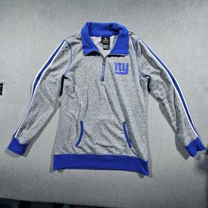 NFL Juniors Collection New York Giants NFL Gray/Blue/White 1/4 Zip Sweatshirt L